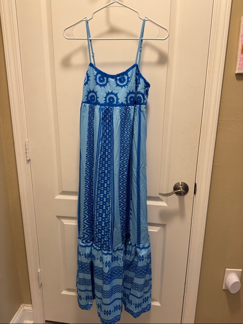 Blue Patterned Maxi Dress - Spaghetti Strap